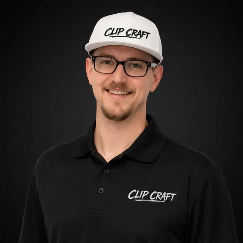 A member of the ClipCraft team in branded gear