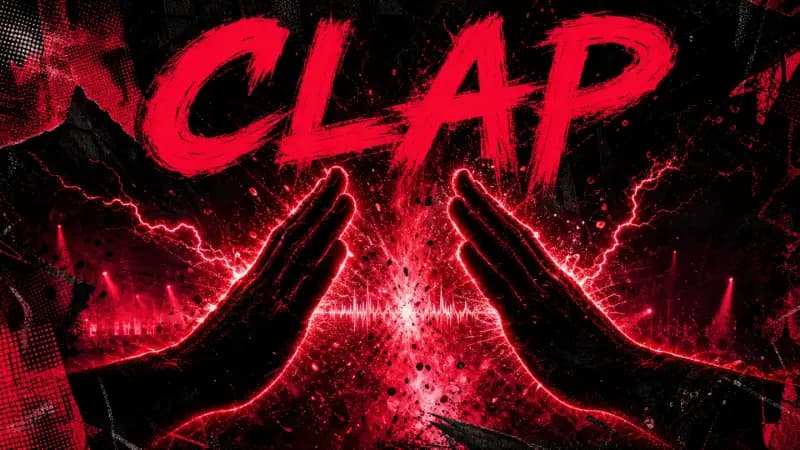 Free clap samples cover art — two hands meeting in a burst of red lightning