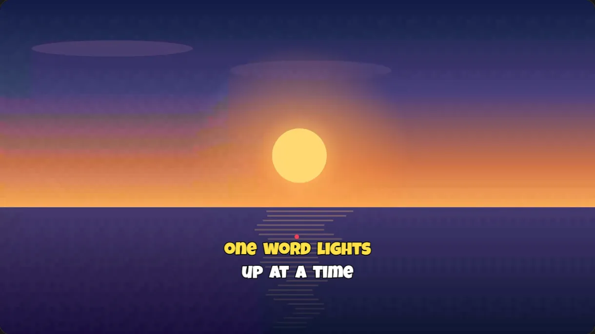 The Bouncing Ball caption preset with sung words lit yellow and the ball above the current word